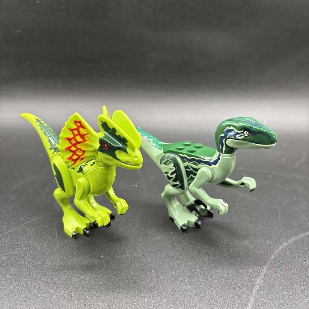 LEGO Jurassic World Minifigure Dinosaur Lot Dilophosaurus Blue Velociraptor READ